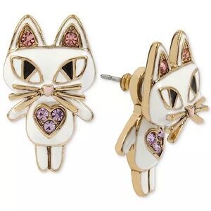 Betsey Johnson White Cat Front Back Enamel Earring Jackets New
